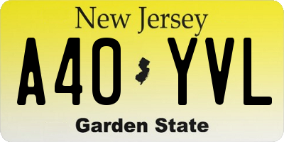 NJ license plate A40YVL