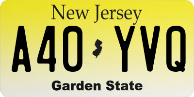 NJ license plate A40YVQ