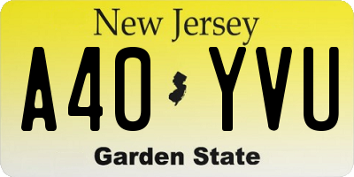 NJ license plate A40YVU