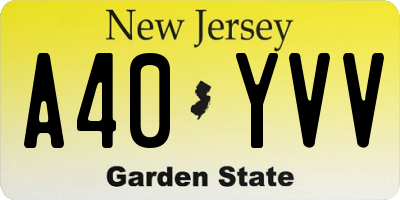 NJ license plate A40YVV