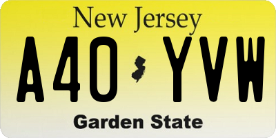 NJ license plate A40YVW