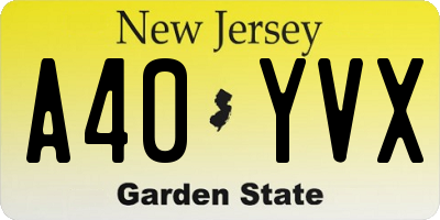 NJ license plate A40YVX
