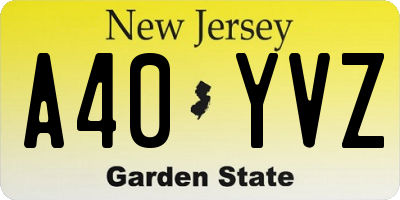 NJ license plate A40YVZ