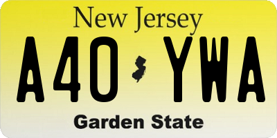 NJ license plate A40YWA