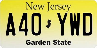 NJ license plate A40YWD