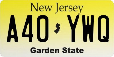 NJ license plate A40YWQ