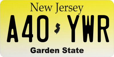 NJ license plate A40YWR