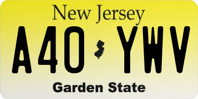NJ license plate A40YWV