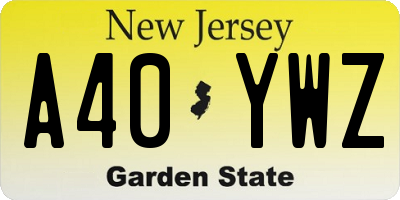 NJ license plate A40YWZ