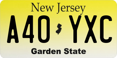 NJ license plate A40YXC