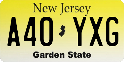 NJ license plate A40YXG
