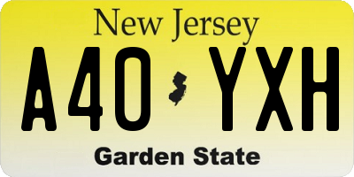 NJ license plate A40YXH