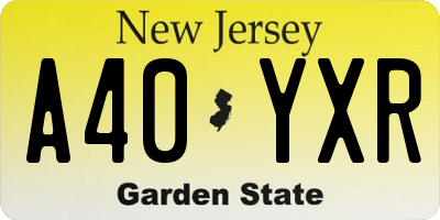 NJ license plate A40YXR