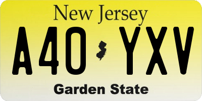 NJ license plate A40YXV