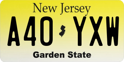 NJ license plate A40YXW