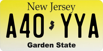 NJ license plate A40YYA