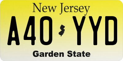NJ license plate A40YYD