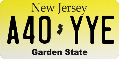 NJ license plate A40YYE