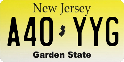 NJ license plate A40YYG