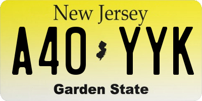 NJ license plate A40YYK