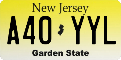 NJ license plate A40YYL