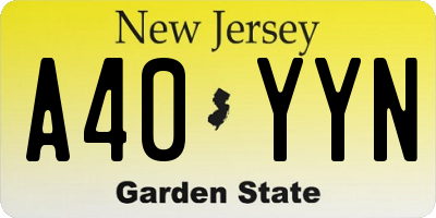 NJ license plate A40YYN