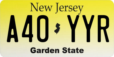 NJ license plate A40YYR