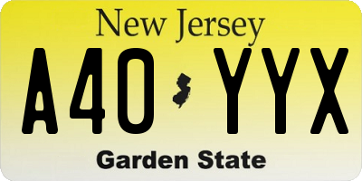 NJ license plate A40YYX