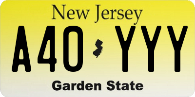 NJ license plate A40YYY