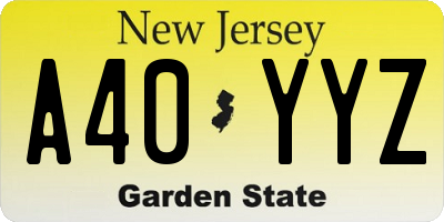 NJ license plate A40YYZ