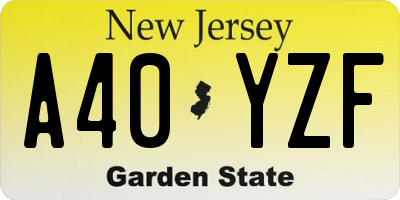 NJ license plate A40YZF