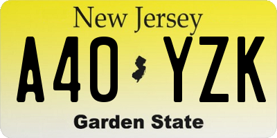 NJ license plate A40YZK