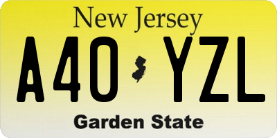 NJ license plate A40YZL