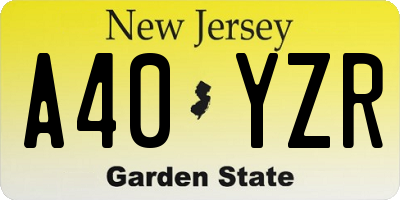 NJ license plate A40YZR