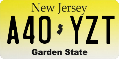 NJ license plate A40YZT