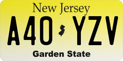 NJ license plate A40YZV