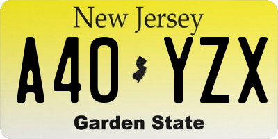 NJ license plate A40YZX