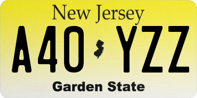 NJ license plate A40YZZ