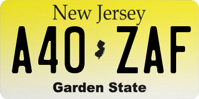 NJ license plate A40ZAF