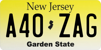 NJ license plate A40ZAG