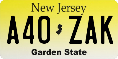 NJ license plate A40ZAK