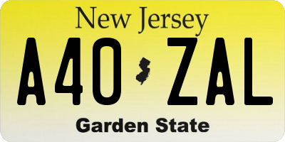 NJ license plate A40ZAL