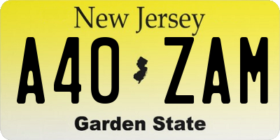 NJ license plate A40ZAM