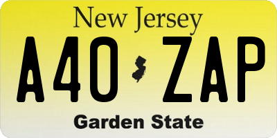 NJ license plate A40ZAP