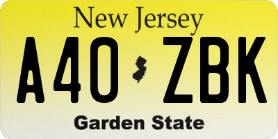 NJ license plate A40ZBK