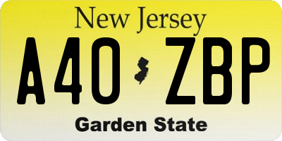 NJ license plate A40ZBP