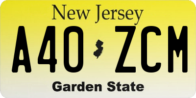 NJ license plate A40ZCM