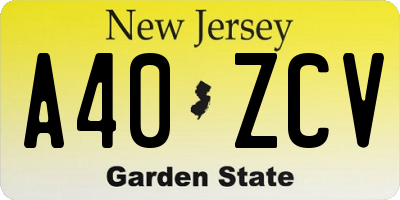 NJ license plate A40ZCV
