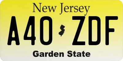 NJ license plate A40ZDF