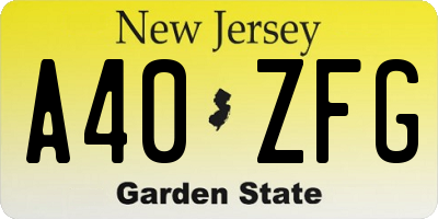 NJ license plate A40ZFG